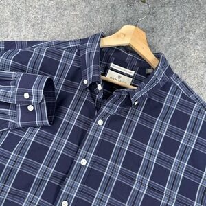 Oak Hill Shirt Mens 1XL Blue Plaid Button Down Wrinkle Free Pocket Classic Fit